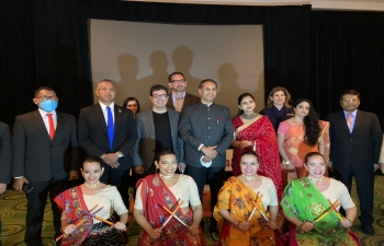 Glimpses of the event organized to promote economic and cultural exchanges with states of Gujarat and Maharashtra. Amb. Abhishek Singh addressed the gathering on possible areas of cooperation with the two states